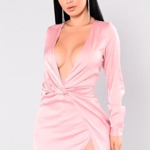 Fashion Nova Silk Cut V Cut Pink Mini Dress